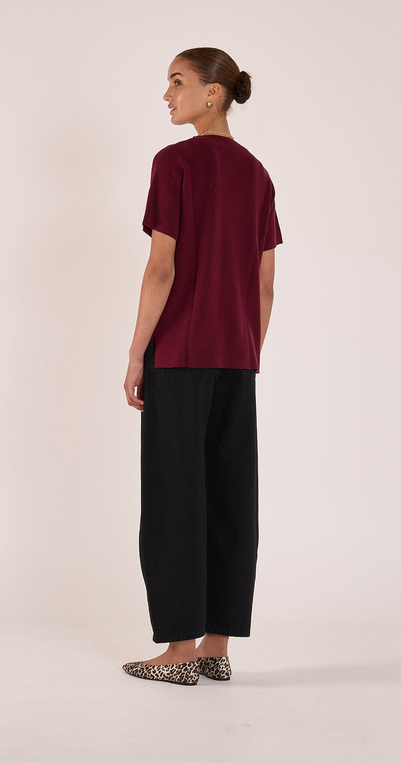 Jasper Knitted Tee - Burgundy Top Feather & Noise 