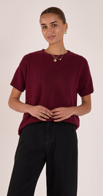 Jasper Knitted Tee - Burgundy Top Feather & Noise 
