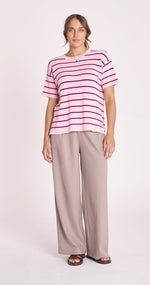 Jasper Knitted Tee - Pink Burgundy Stripe Top Feather & Noise 