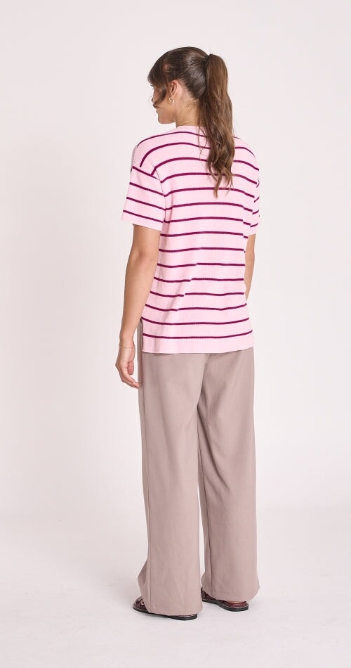 Jasper Knitted Tee - Pink Burgundy Stripe Top Feather & Noise 