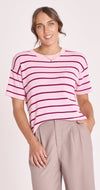 Jasper Knitted Tee - Pink Burgundy Stripe Top Feather & Noise 