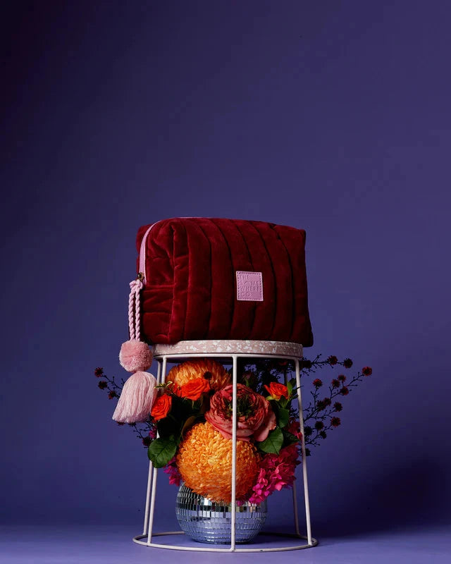 Burgundy Velvet Cosmetics Case Lunch Bag The Somewhere Co 