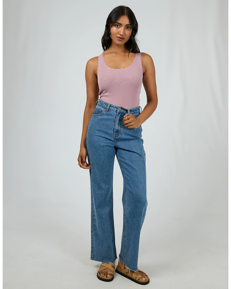 Washed Rib Lace Tank - Quartz Pink Tee All About Eve 