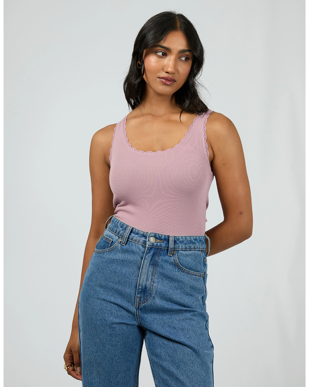 Washed Rib Lace Tank - Quartz Pink Tee All About Eve 