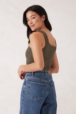Contour Rib Square Neck Tank - Soft Olive Tank Ceres Life 