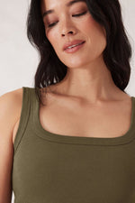 Contour Rib Square Neck Tank - Soft Olive Tank Ceres Life 