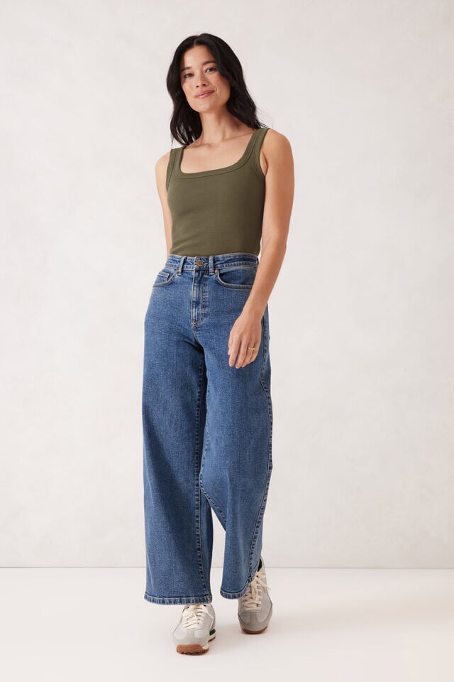 Contour Rib Square Neck Tank - Soft Olive Tank Ceres Life 
