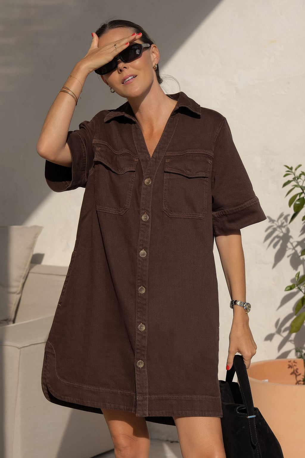 Sammy Relaxed Shirt Dress - Chocolate Dress Ceres Life 