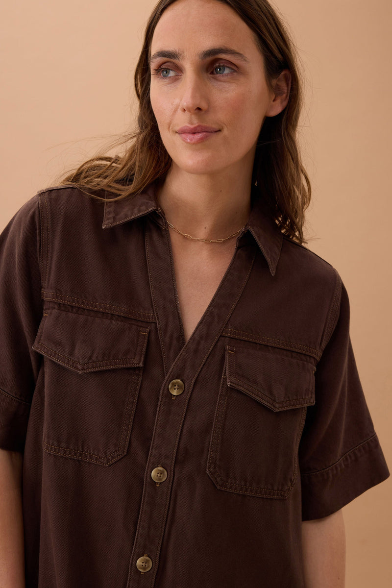 Sammy Relaxed Shirt Dress - Chocolate Dress Ceres Life 