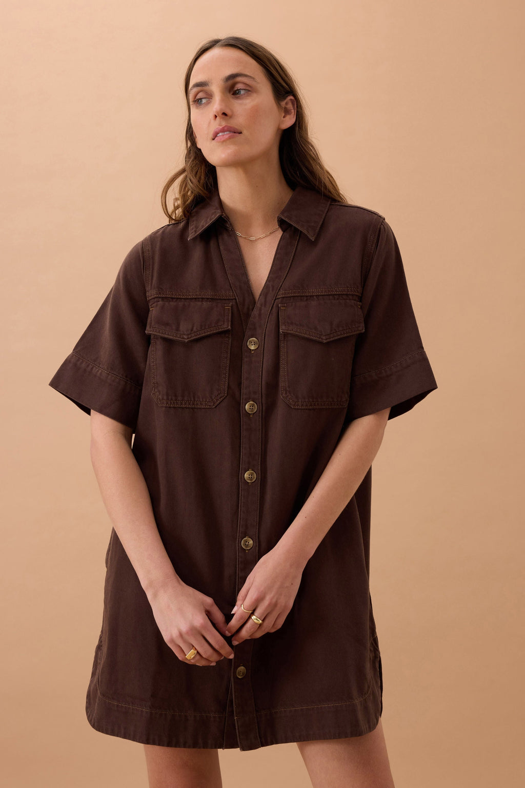 Sammy Relaxed Shirt Dress - Chocolate Dress Ceres Life 