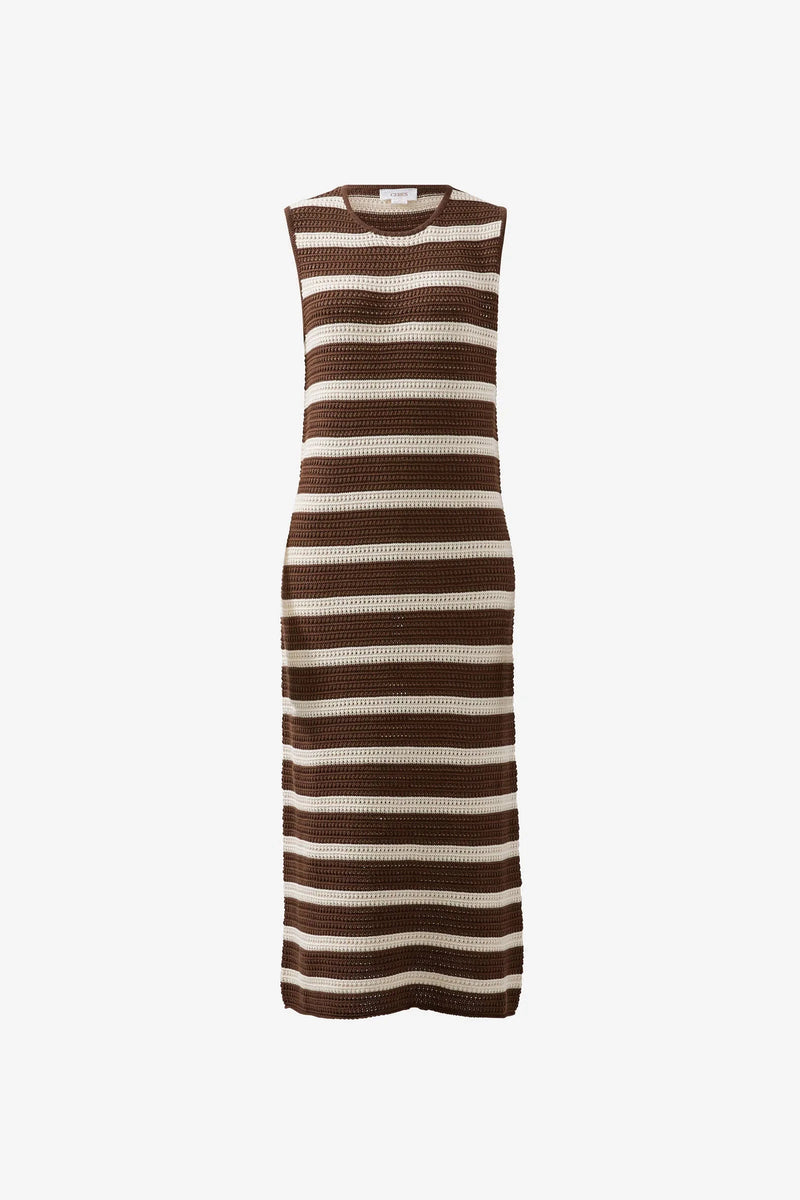 Margot Mesh Knit Tank Midi Dress - Choc Stripe dress Ceres Life 