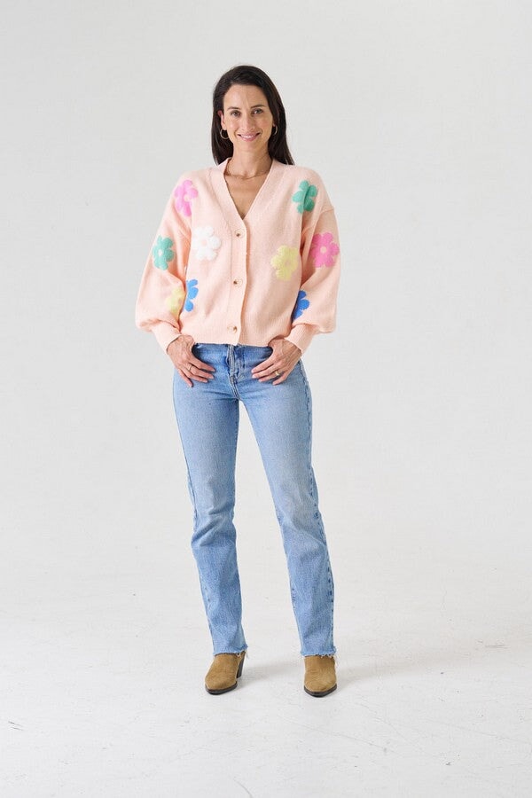 Daisy Button Up Cardigan - Peach Knit HQ 