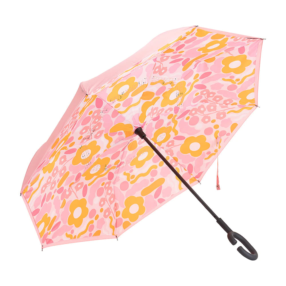 REVERSE UMBRELLA - FLORAL PUZZLE PINK JH Size: 81cm x 10cm Umbrella Annabel Trends 