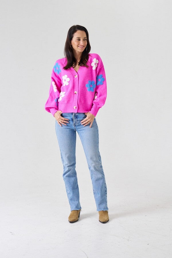 Daisy Button Up Cardigan - Pink Knit HQ 