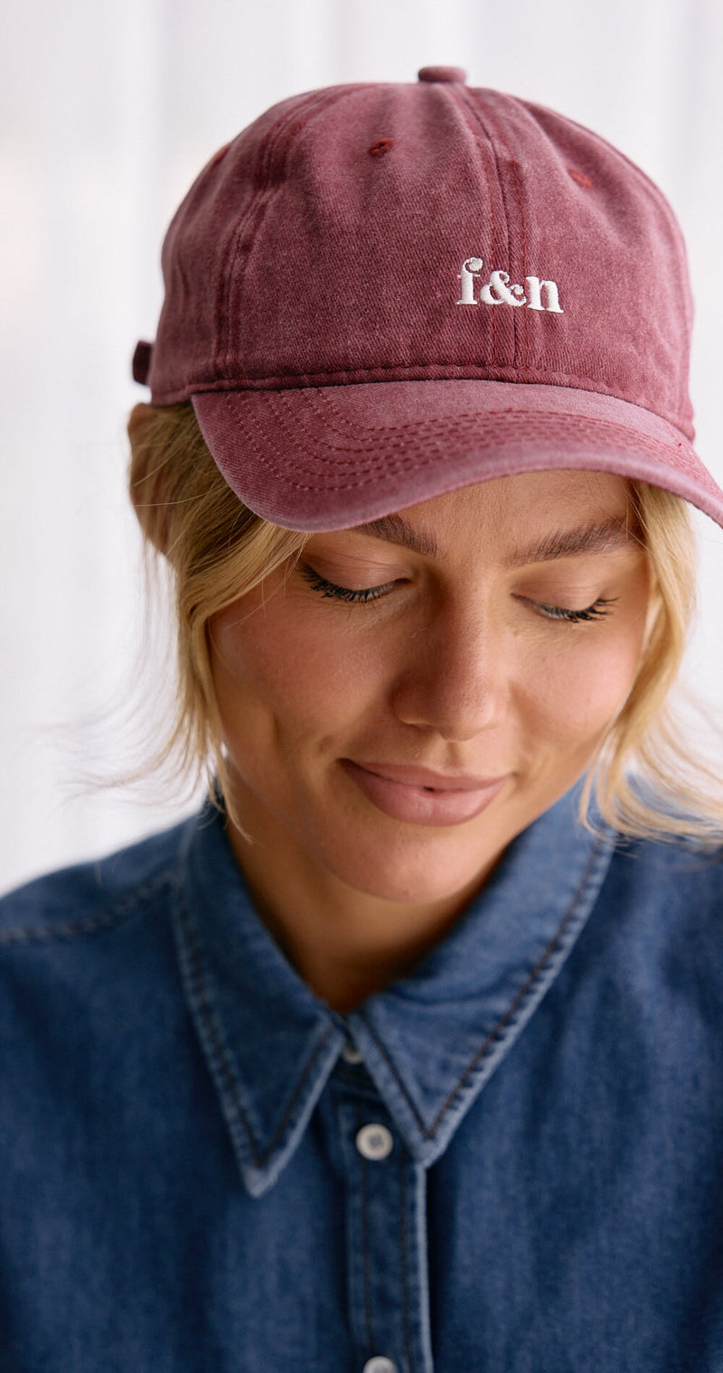 Gigi Washed Denim Cap - Burgundy Hats Feather & Noise 