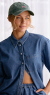 Gigi Washed Denim Cap - Forest Green Hats Feather & Noise 