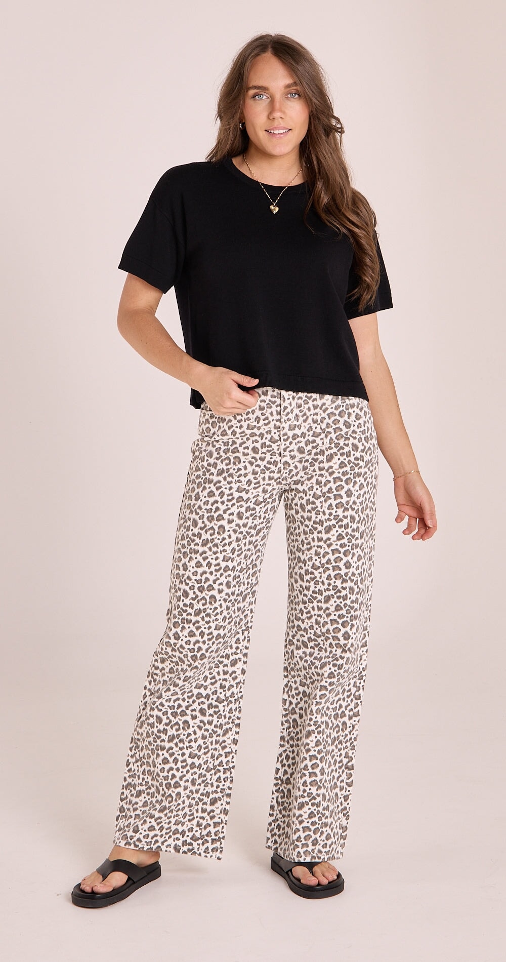 Cassie Wide Leg Jean - Leopard Pants Feather & Noise 
