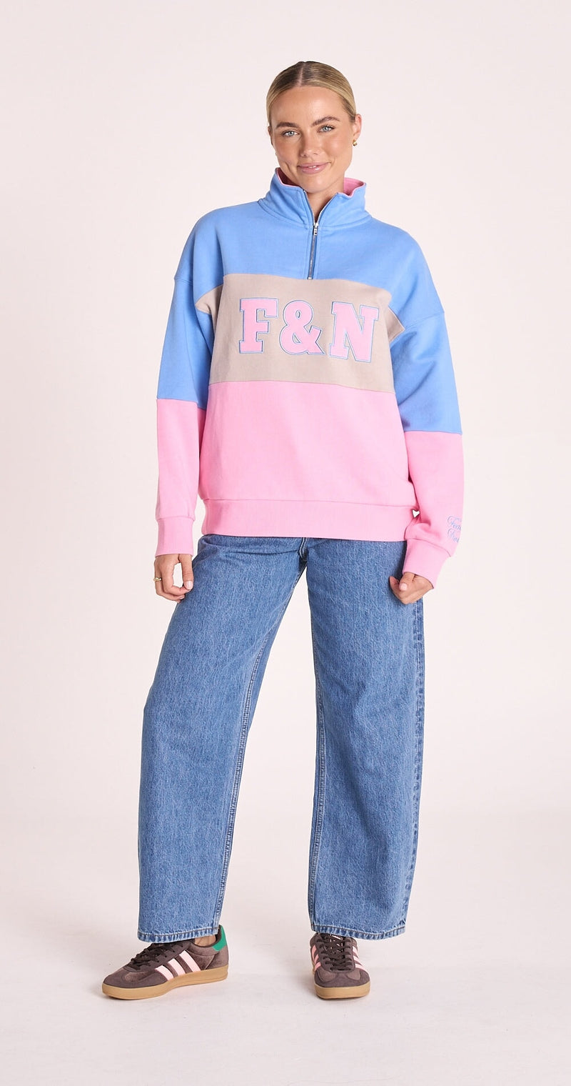 Varsity Logo Sweater - Pink Stripe Pants Feather & Noise 