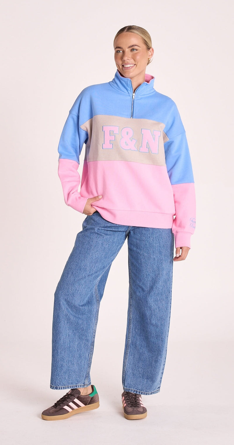 Varsity Logo Sweater - Pink Stripe Pants Feather & Noise 