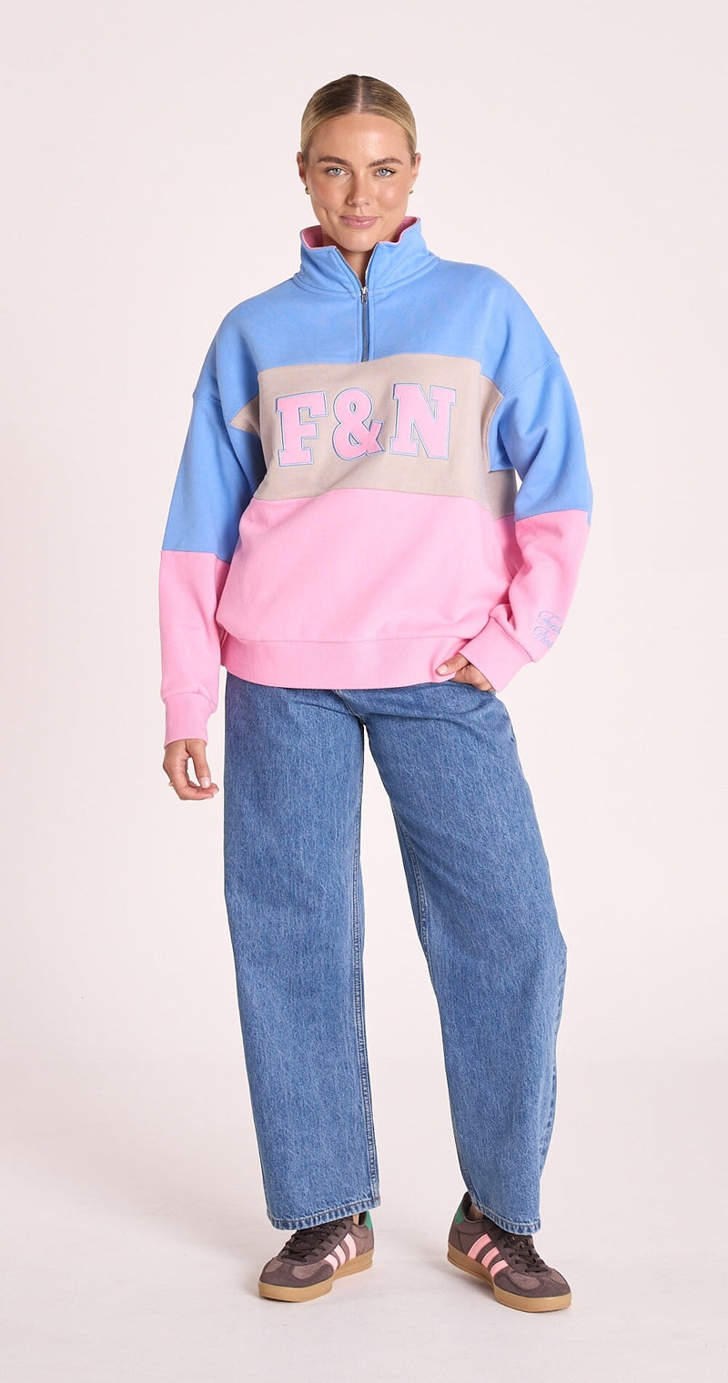 Varsity Logo Sweater - Pink Stripe Pants Feather & Noise 