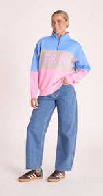 Varsity Logo Sweater - Pink Stripe Pants Feather & Noise 