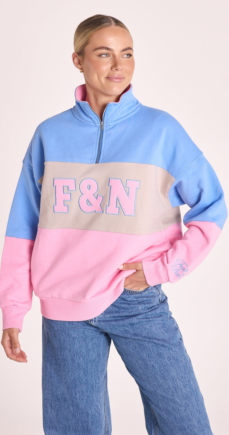 Varsity Logo Sweater - Pink Stripe Pants Feather & Noise 