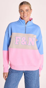 Varsity Logo Sweater - Pink Stripe Pants Feather & Noise 