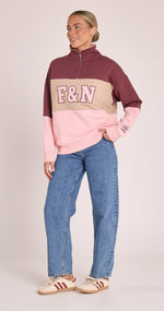 Varsity Logo Sweater - Pink Plum Stripe Jumper Feather & Noise 
