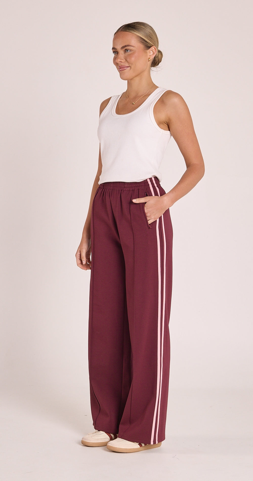 Noah Wide Leg - Plum Pink Stripe Pants Feather & Noise 