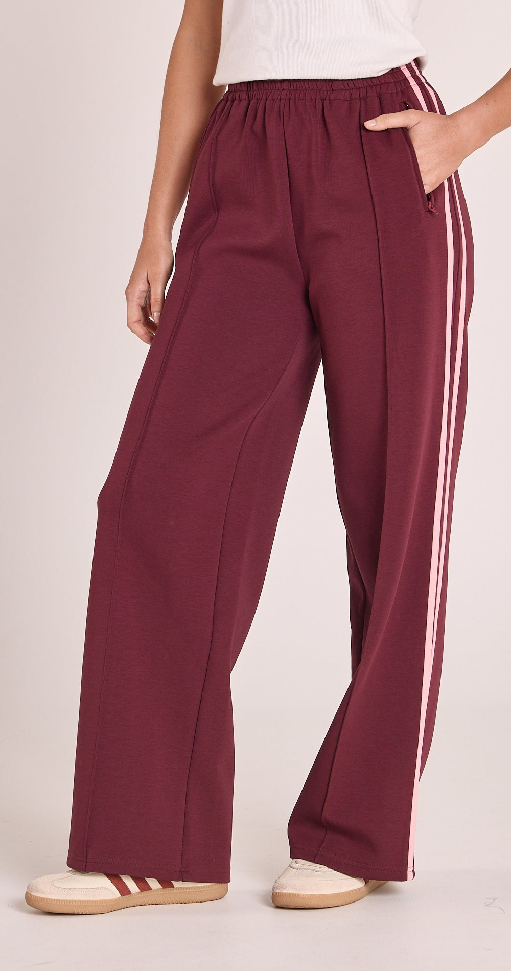 Noah Wide Leg - Plum Pink Stripe Pants Feather & Noise 