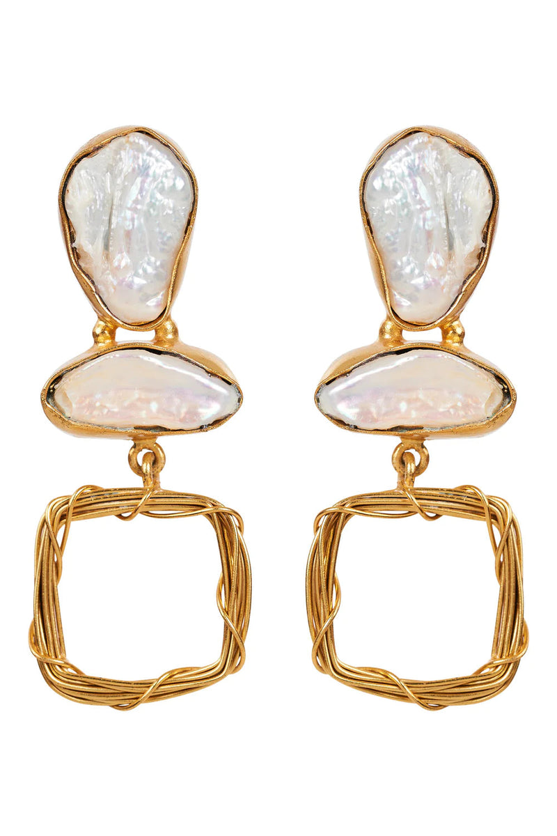 Awaken Earring - Pearl/Gold Earrings Eb & Ive 