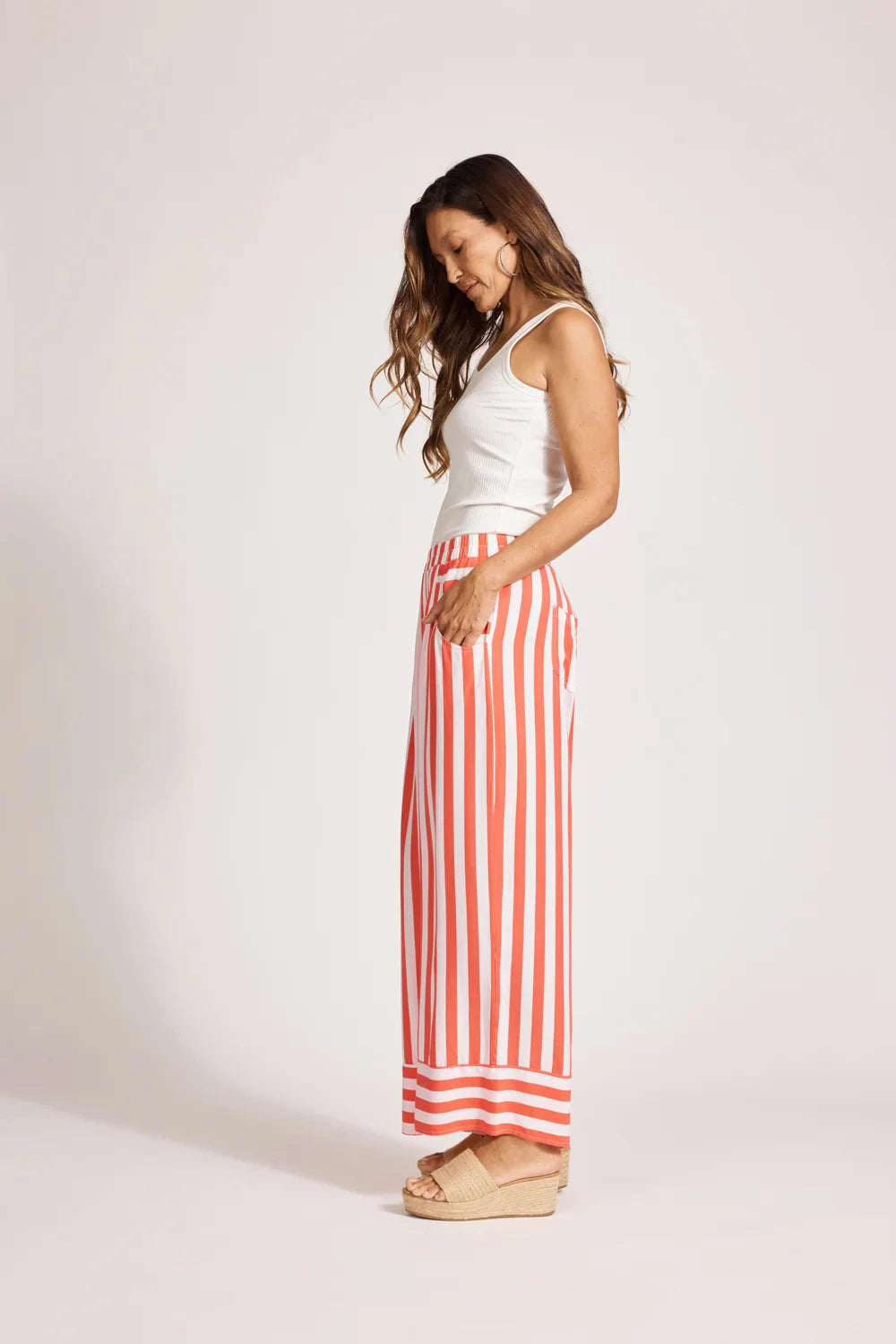 Treville Stripe Pant - Coral Shorts Eb & Ive 
