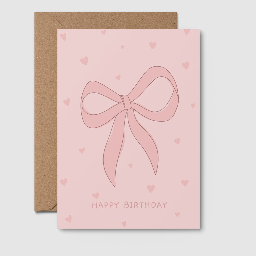 Bow & Hearts Birthday | BIRTHDAY CARD, pink greeting card From Rosalie 