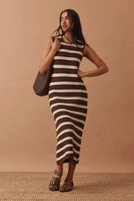 Margot Mesh Knit Tank Midi Dress - Choc Stripe dress Ceres Life 
