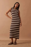 Margot Mesh Knit Tank Midi Dress - Choc Stripe dress Ceres Life 