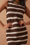 Margot Mesh Knit Tank Midi Dress - Choc Stripe dress Ceres Life 