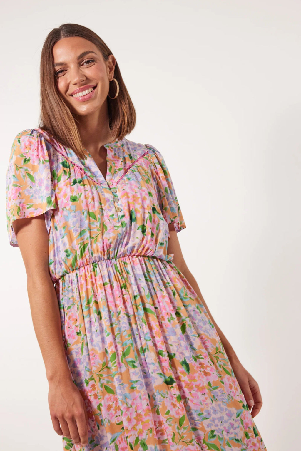 Botanical Midi Dress - Sunset Hydrangea Dress Isle Of Mine 