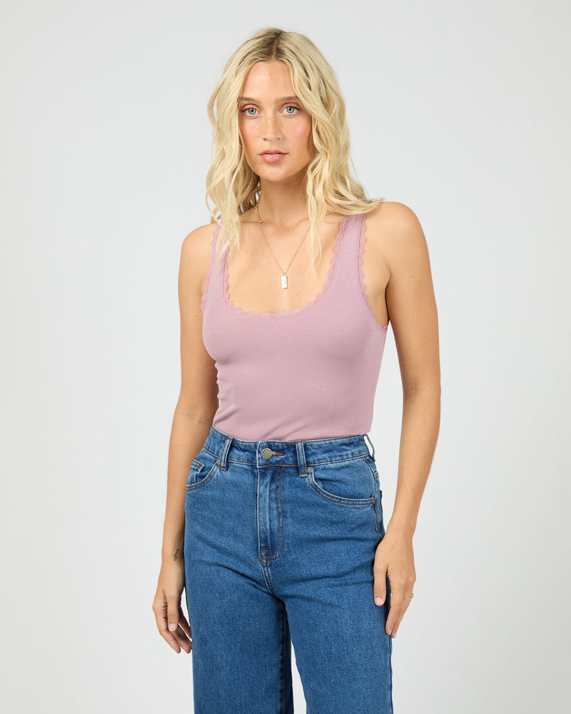 Washed Rib Lace Tank - Quartz Pink Tee All About Eve 