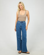 Washed Rib Lace Tank - Stone Tee All About Eve 