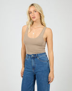 Washed Rib Lace Tank - Stone Tee All About Eve 