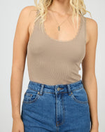 Washed Rib Lace Tank - Stone Tee All About Eve 