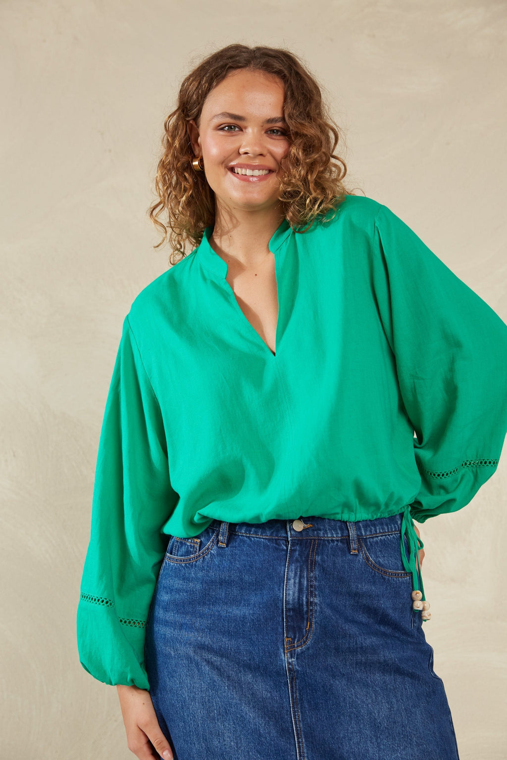 Sardinia Tie Blouse - Verde Blouse Haven 