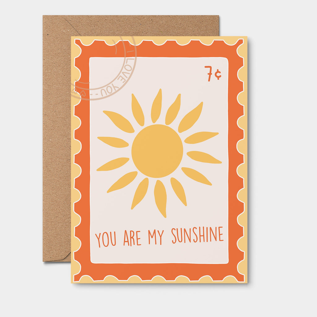 You Are My Sunshine GREETING CARD. postage stamp aesthetic From Rosalie 