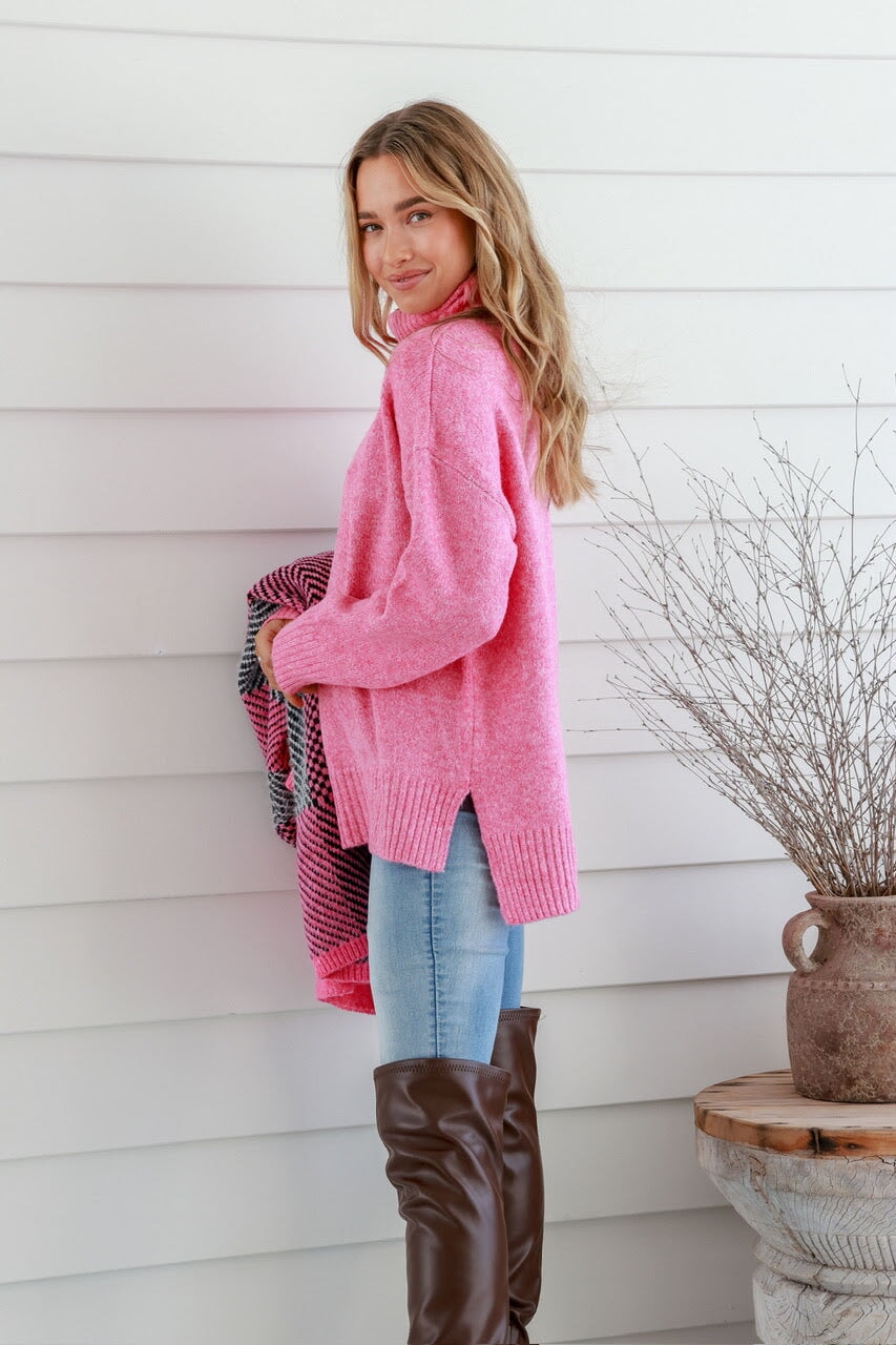 Bonnie Roll Neck Knit - Pink Knit Miracle 