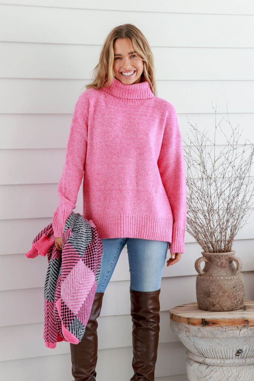 Bonnie Roll Neck Knit - Pink Knit Miracle 