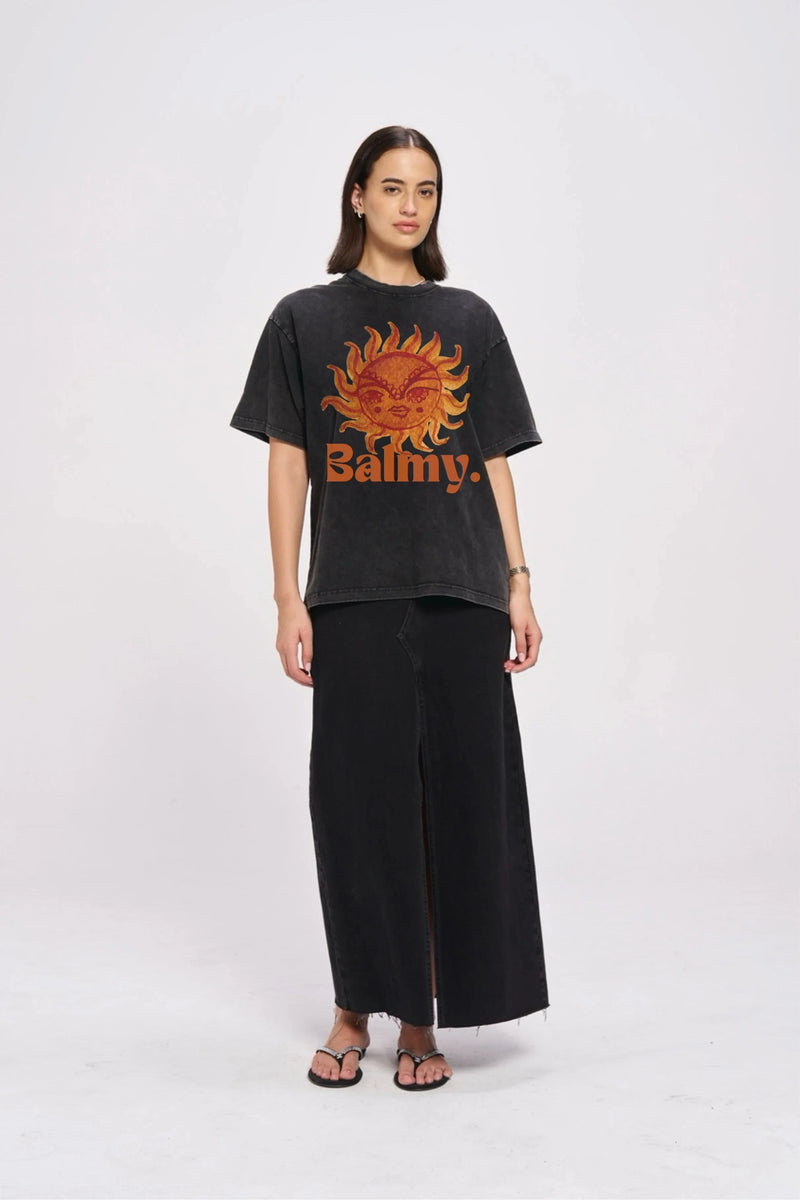 Balmy Acid Wash Oversize - Black Tee Maku 