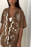 Wine Club Shirt Dress - Brown Dress Palm Collective 