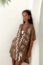 Wine Club Shirt Dress - Brown Dress Palm Collective 