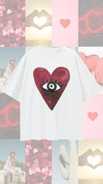 Burgundy Hearts Club Oversize Tee - White Tee Maku 