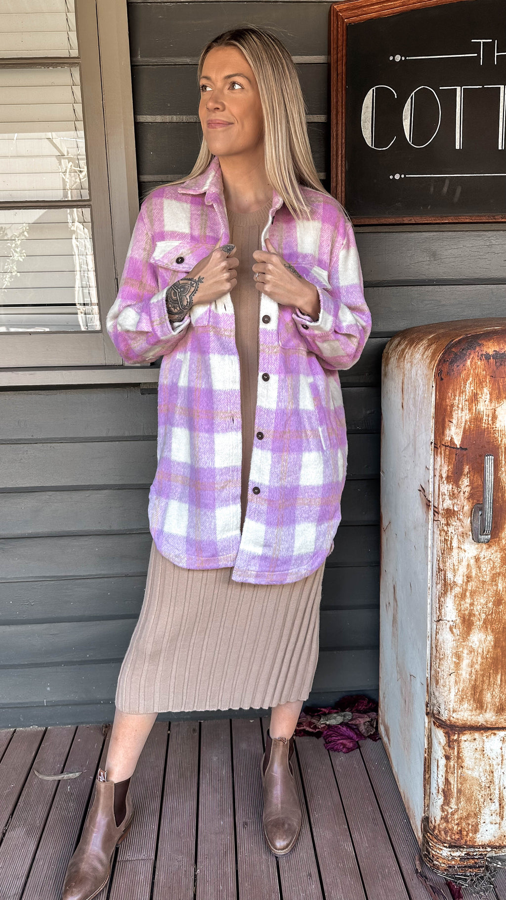 Chelsea Check Shacket - Lilac Cardigan Paper Heart 